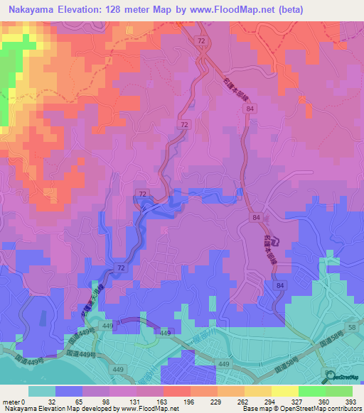 Nakayama,Japan Elevation Map