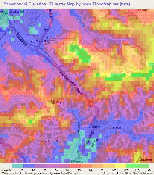 Yamanouchi,Japan Elevation Map