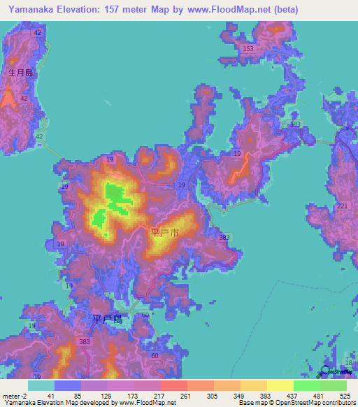 Yamanaka,Japan Elevation Map