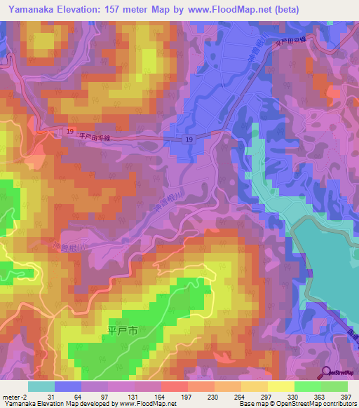Yamanaka,Japan Elevation Map