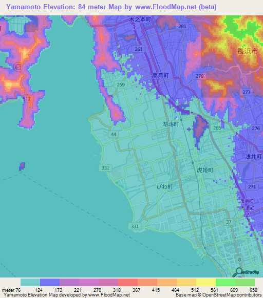 Yamamoto,Japan Elevation Map