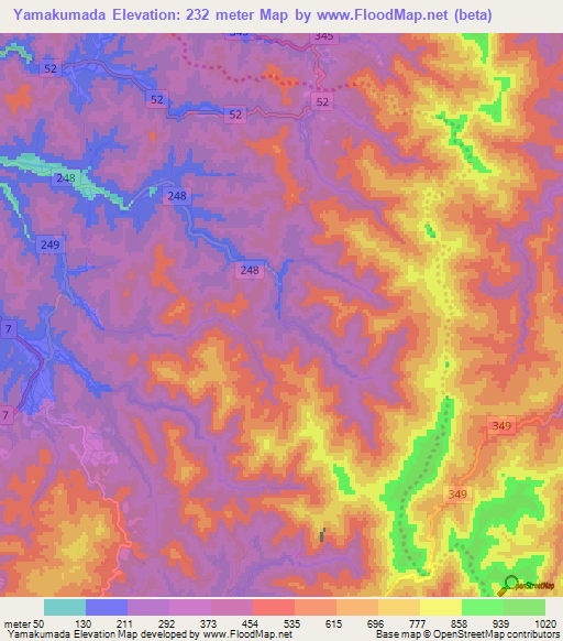 Yamakumada,Japan Elevation Map