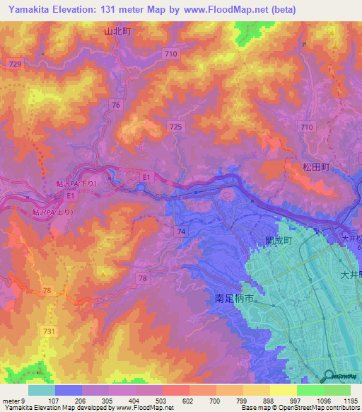 Yamakita,Japan Elevation Map