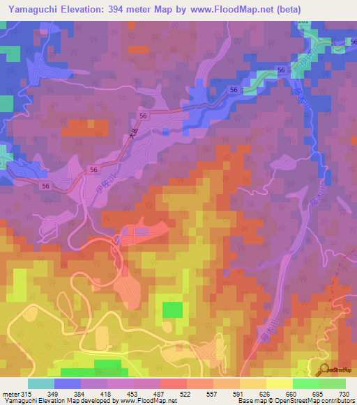 Yamaguchi,Japan Elevation Map