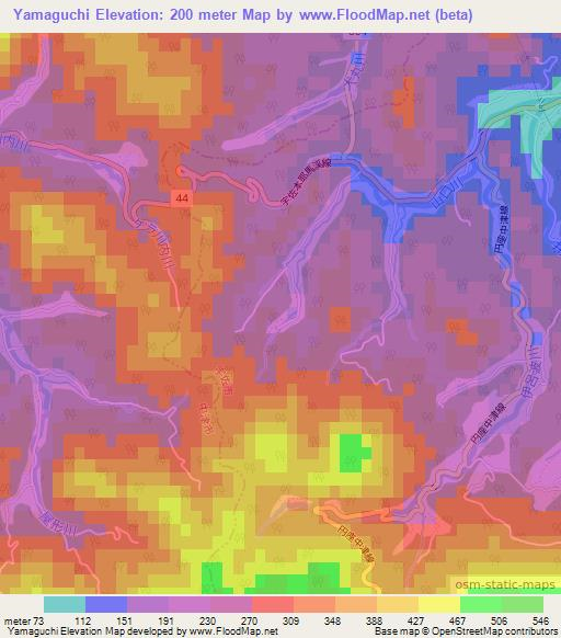 Yamaguchi,Japan Elevation Map