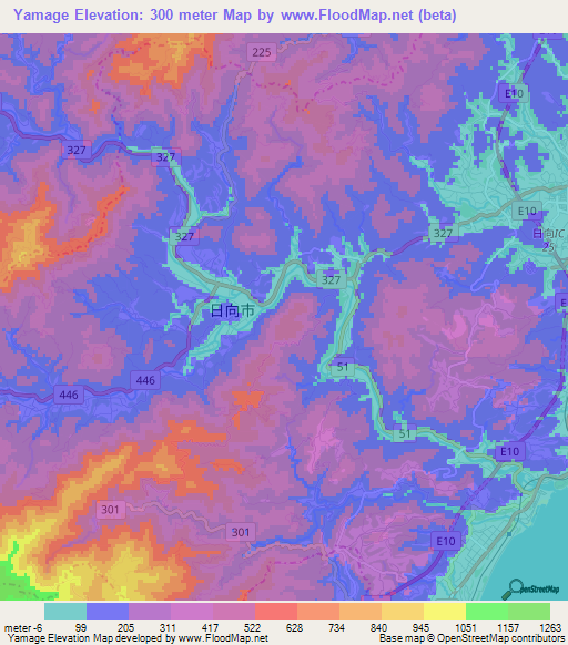Yamage,Japan Elevation Map