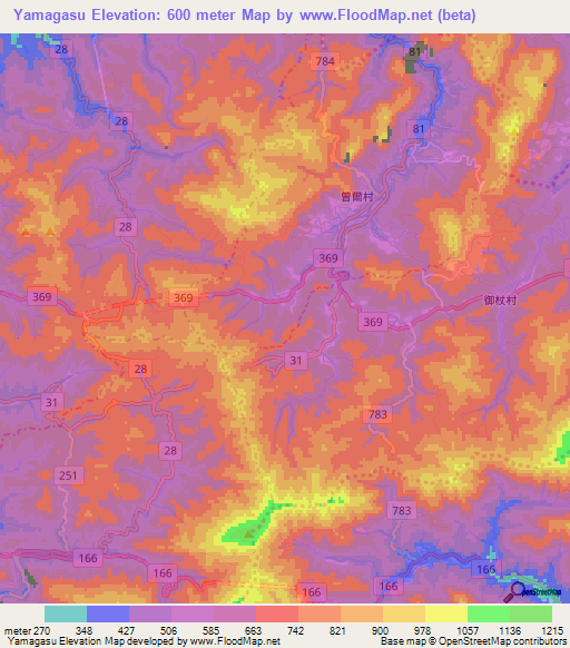 Yamagasu,Japan Elevation Map