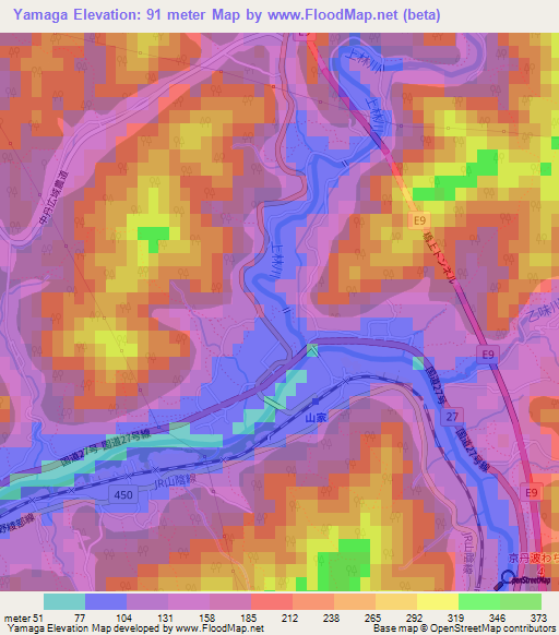 Yamaga,Japan Elevation Map