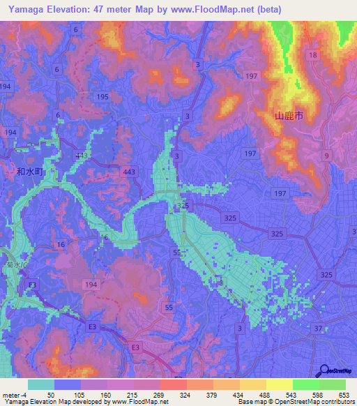 Yamaga,Japan Elevation Map
