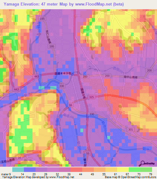 Yamaga,Japan Elevation Map