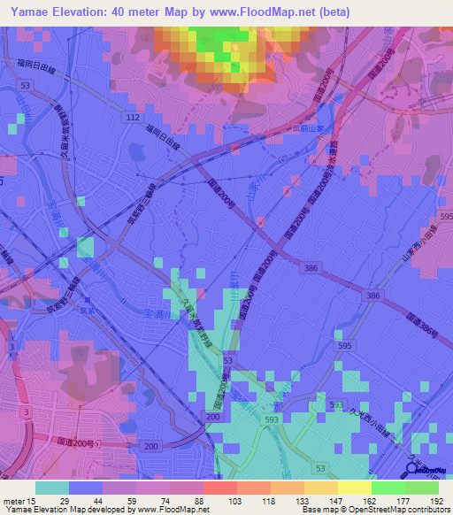 Yamae,Japan Elevation Map