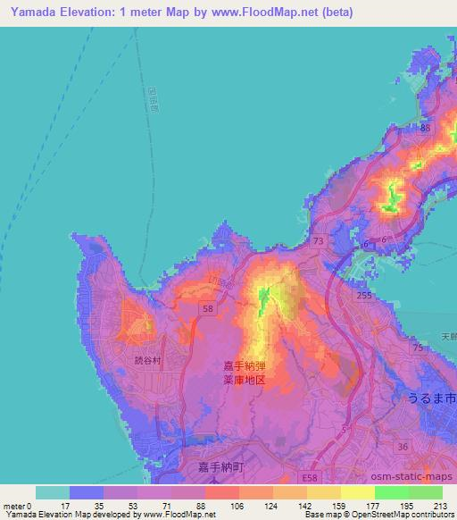 Yamada,Japan Elevation Map
