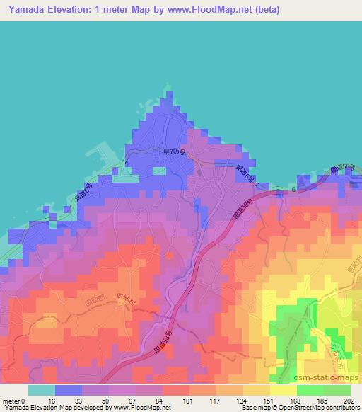 Yamada,Japan Elevation Map