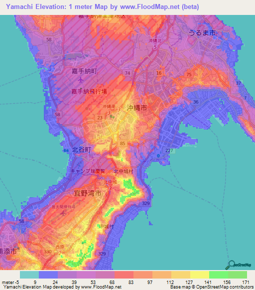 Yamachi,Japan Elevation Map