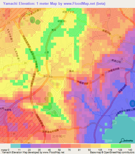 Yamachi,Japan Elevation Map