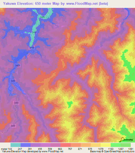 Yakuwa,Japan Elevation Map