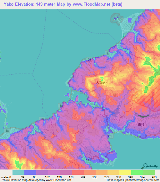 Yako,Japan Elevation Map