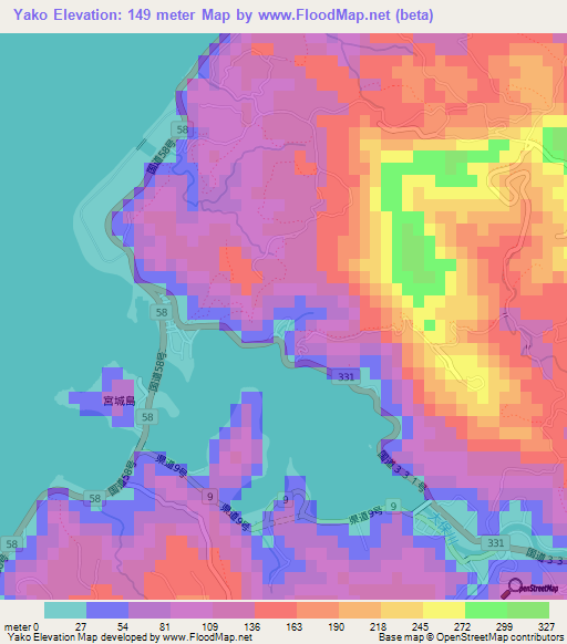 Yako,Japan Elevation Map