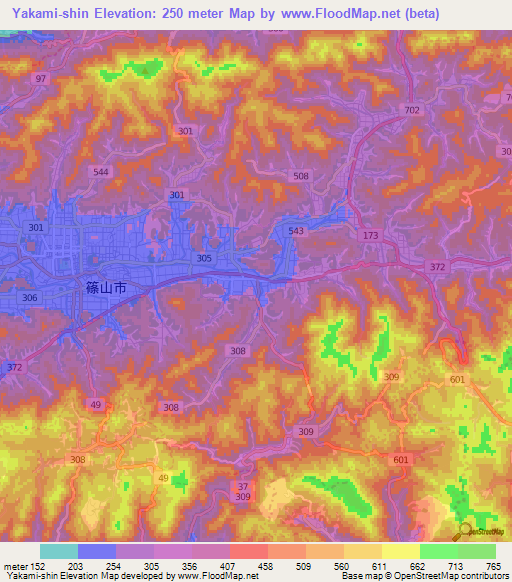 Yakami-shin,Japan Elevation Map