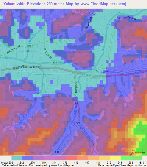 Yakami-shin,Japan Elevation Map