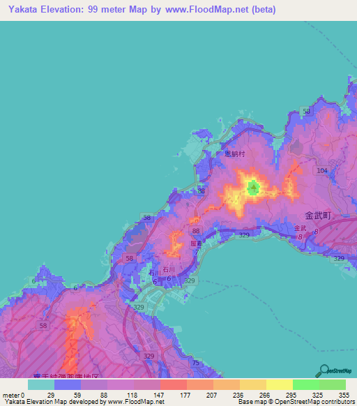 Yakata,Japan Elevation Map