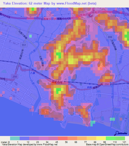Yaka,Japan Elevation Map