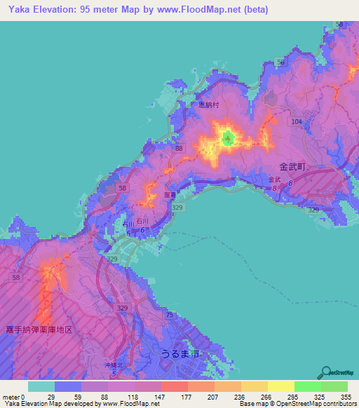 Yaka,Japan Elevation Map