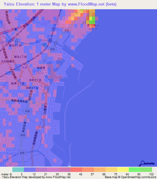 Yaizu,Japan Elevation Map