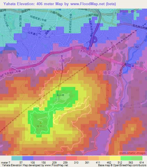 Yahata,Japan Elevation Map