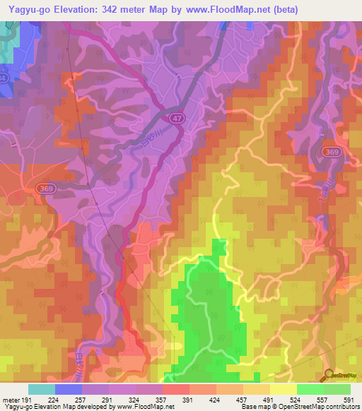 Yagyu-go,Japan Elevation Map
