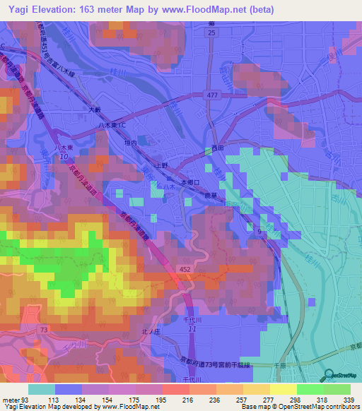 Yagi,Japan Elevation Map