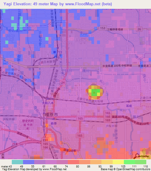 Yagi,Japan Elevation Map