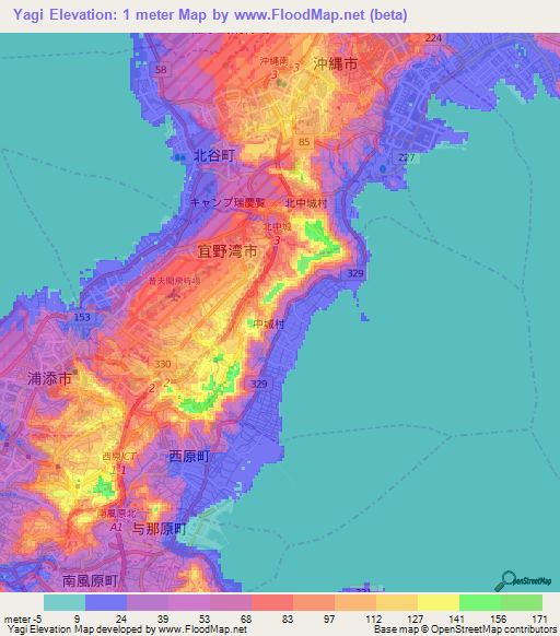 Yagi,Japan Elevation Map