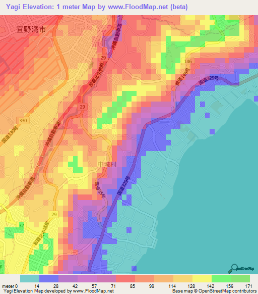 Yagi,Japan Elevation Map