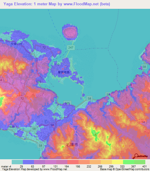 Yaga,Japan Elevation Map