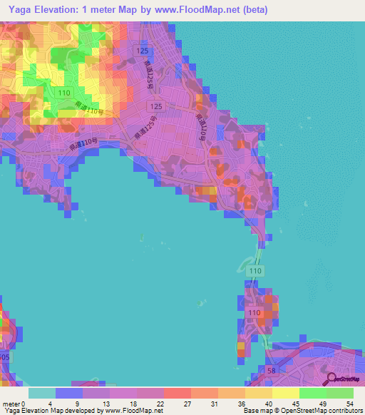 Yaga,Japan Elevation Map