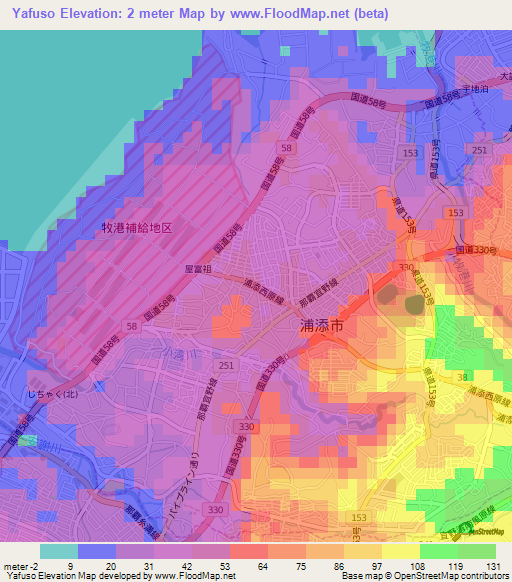 Yafuso,Japan Elevation Map