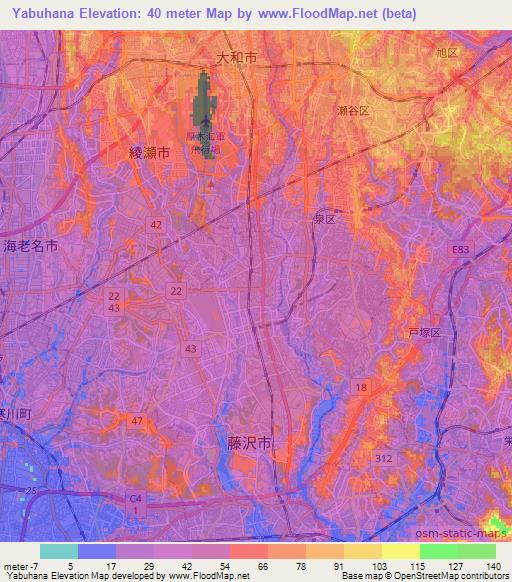 Yabuhana,Japan Elevation Map