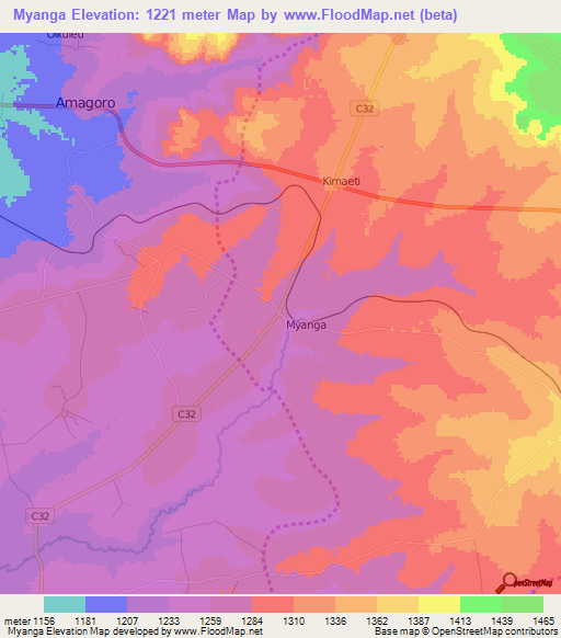 Myanga,Kenya Elevation Map