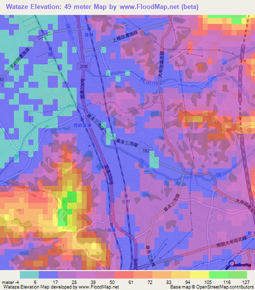Wataze,Japan Elevation Map