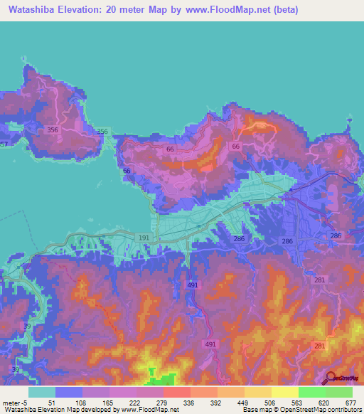 Watashiba,Japan Elevation Map