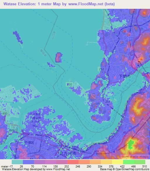 Watase,Japan Elevation Map