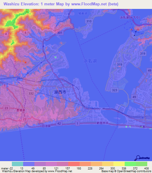 Washizu,Japan Elevation Map
