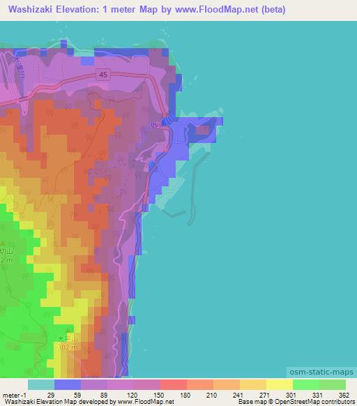 Washizaki,Japan Elevation Map