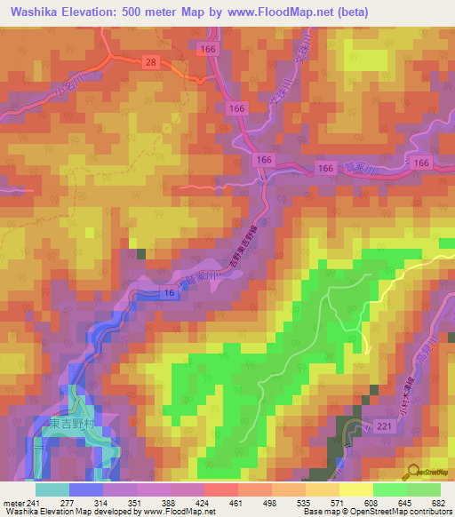 Washika,Japan Elevation Map