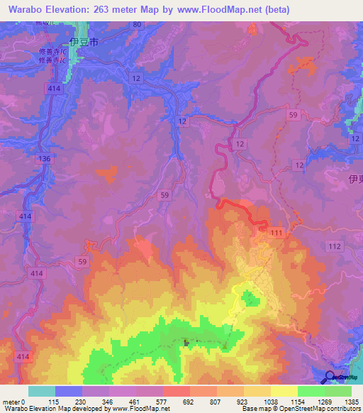 Warabo,Japan Elevation Map