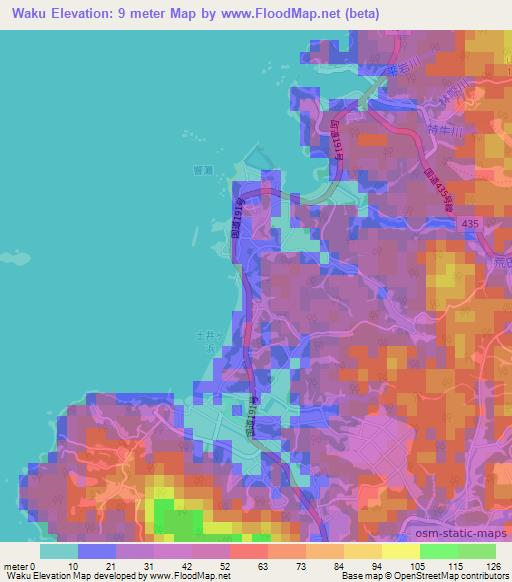 Waku,Japan Elevation Map