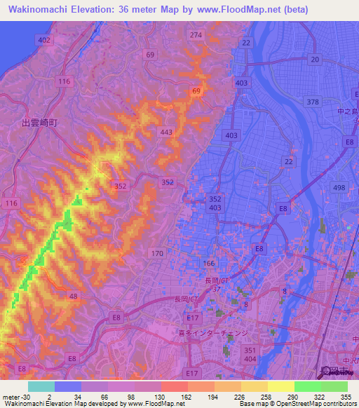 Wakinomachi,Japan Elevation Map
