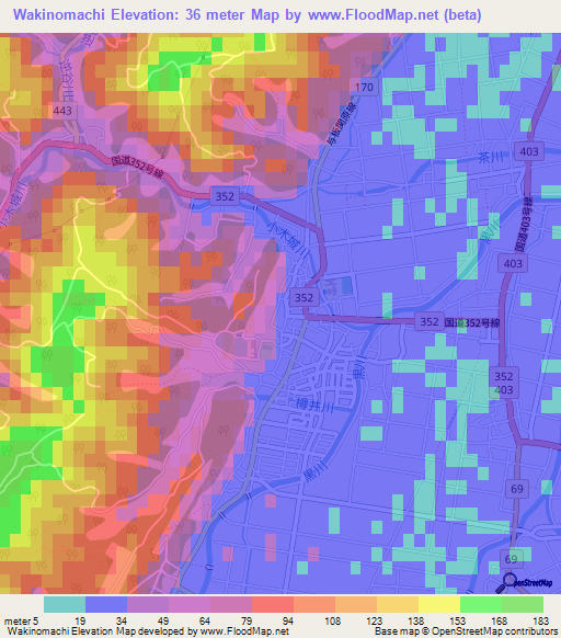 Wakinomachi,Japan Elevation Map