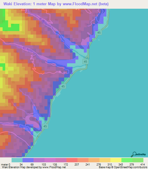 Waki,Japan Elevation Map